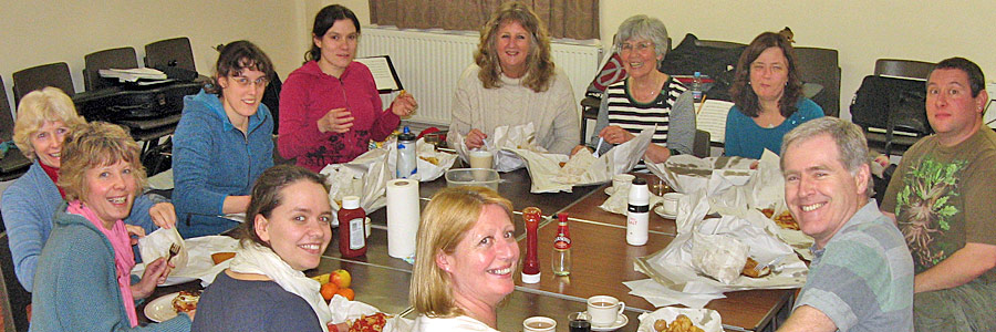 Hampshire Guitar Orchestra rehearsal and chips